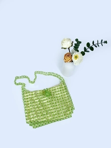 Handmade clear green acrylic beaded shoulder bag with summer jelly bead woven texture