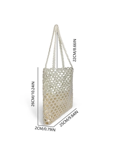White pearl beaded shoulder bag dimensions 25x26cm with satin liner and top handle