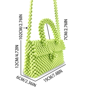 Detailed size chart for handmade light green beaded handbag with crossbody strap