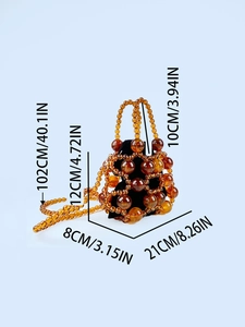 Retro amber beaded bucket bag with drawstring liner and crossbody strap dimensions
