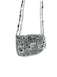 Handmade silver metallic hollow woven beaded shoulder bag with sequins for evening parties