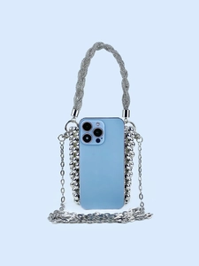 Sparkly sequins handmade crossbody bag with silver beads and woven handle for women