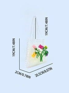 Handmade 3D rose acrylic beaded handbag for women featuring colorful floral patterns