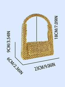 Sac à main fait main en perles dorées avec rabat tressé et dimensions de 23cm