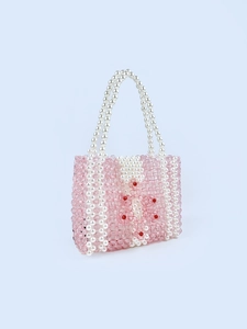 Sac à main artisanal en perles acryliques avec motif floral rose pour femme