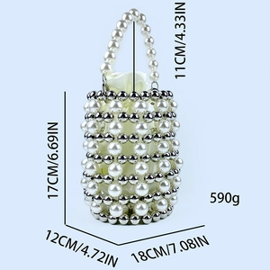 Detailed dimensions of the handmade pearl woven bucket bag with drawstring silk liner