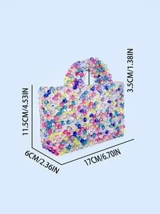 Handmade colorful beaded handbag with transparent rainbow beads and size dimensions