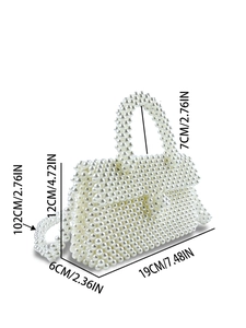 Handmade pearl beaded handbag with top handle and crossbody chain for party elegance