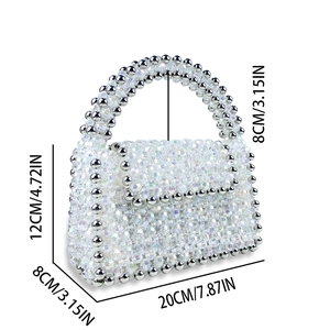 Guide des tailles détaillé du sac à main perlé fait main avec dimensions en cm et pouces