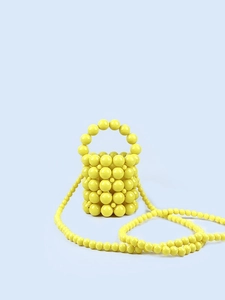 Handmade Acrylic Beaded Mini Bucket Crossbody Bag Fairy Style Artificial Pearl Bucket Purse Small Top Handle Bag For Women Evening Party