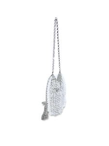 Sac à main en perles acryliques blanches avec chaîne et texture élégante de perles