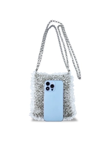 Sac bandoulière en perles acryliques avec texture volantée blanche et chaîne
