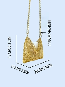 Golden handmade metal chainmail crossbody bag with shiny sequins, size 20cm x 13cm