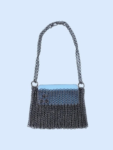 Handmade dark grey metal mesh crossbody bag with intricate woven chain link texture
