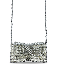 Women Korean Style Metallic Woven Mini Crossbody Bag Luxury Bow Metal Mesh Handbag With Satin Lining For Party Wedding