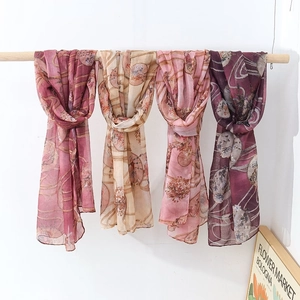 Vintage Floral Scarf Breathable Cotton Linen Shawl Gold Foil Print Long Lightweight Elegant Wraps For Women Beach