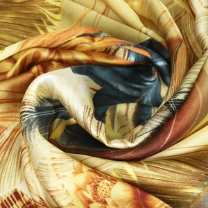 Luxurious Chinese style silk scarf with feather pattern in spiral arrangement