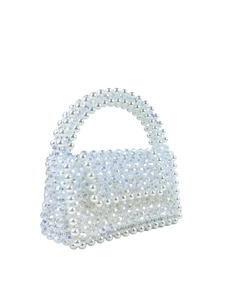 Sac à main carré en perles fait main avec perles acryliques irisées et poignée chic