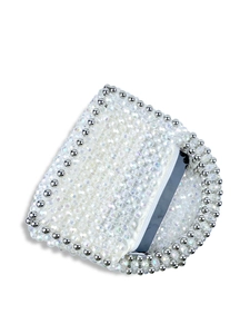 Sac bandoulière carré fait main en perles blanches irisées avec compartiment téléphone