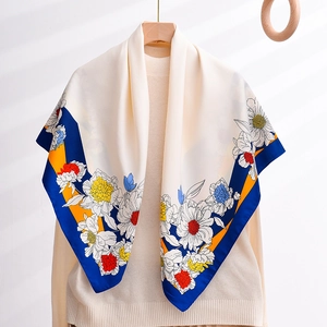 Floral Print Square Scarf Elegant Satin Twill Satin Like Shawl Sun Protection Headscarf Fashion Neck Wrap For Women