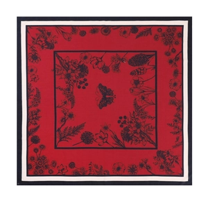 Vintage 90x90cm κόκκινο βαμβακερό λινό μαντήλι με σχέδιο πεταλούδας και λουλουδιών