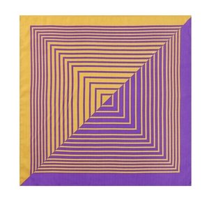 Écharpe en coton et lin à rayures avec motifs géométriques violets et jaunes