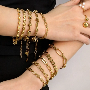 Stainless Steel Bracelet Trendy Gold Plated Geometric Heart Link Chain Adjustable Hip Hop Jewelry For Women Men
