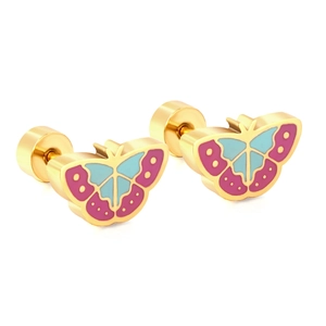Cute butterfly stud earrings in pink and blue enamel with secure screw back design