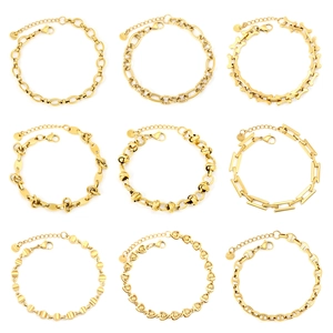 Set of 9 18K gold plated stainless steel bracelets in various link and chain designs