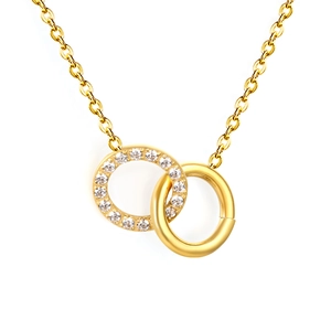 18K gold plated double interlocking rings necklace with sparkling zircon pavé setting