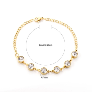 Detailed size view of gold-plated stainless steel bracelet with 7mm clear zircon stones