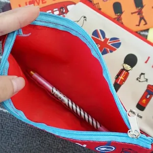 London themed Oxford cloth pencil case featuring British soldier and bus prints