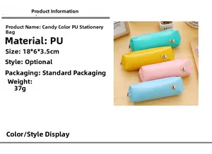 Detail view of colorful PU leather pencil cases with metal pony logo and zipper