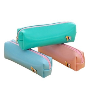 Pastel PU leather pencil cases with pony motif in mint green, light blue, and pink colors
