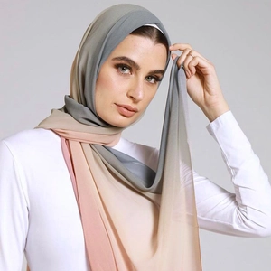 Gradient chiffon hijab shawl with blue and pink ombre tones for women's fashion
