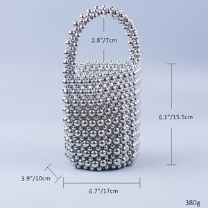 Spécifications détaillées de taille et de poids du sac seau perlé argenté avec anse