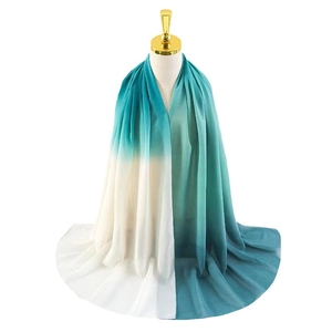 Gradient chiffon shawl scarf for women in teal and cream with a lightweight drape
