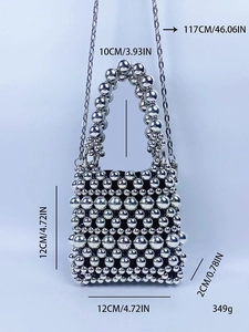 Mini sac à main perlé argenté de 12x12x2cm avec bandoulière chaîne en métal