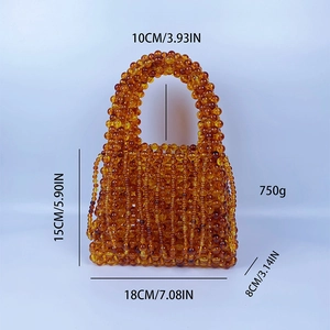 Detail view of amber acrylic beaded bag with specific size and weight dimensions