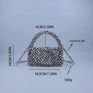 Detailed view of silver beaded handbag dimensions showing 18.5cm length and 10cm height