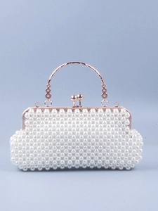 Faux Artificial Pearl Beaded Evening Bag Handbag With Metal Handle Vintage French Style Elegant Clutch For Women Wedding Party
