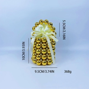 Detailed dimensions of handmade gold beaded handbag with yellow satin drawstring lining