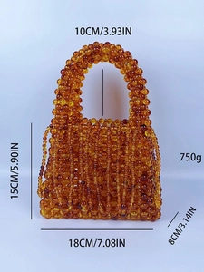Handmade amber acrylic beaded handbag with vintage woven design and tassel detail