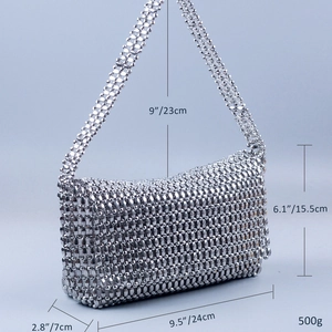 Spécifications de taille pour le sac à main en perles argentées avec mesures précises