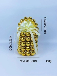 Handmade gold beaded handbag with size measurements and satin drawstring liner