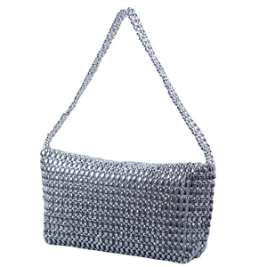 Sac à bandoulière en perles argentées fait main avec texture tressée métallique chic