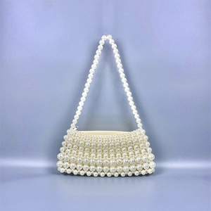 Détails de sac à bandoulière en perles fait main avec tissage dense et fermeture éclair
