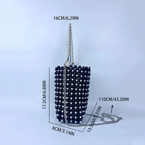 Detailed size specifications for pearl handbag with crossbody chain and dimensions