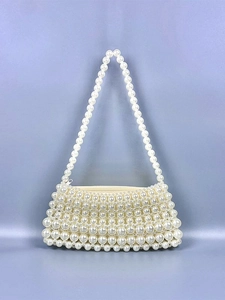 Sac Sous Le Bras En Künstliche Perles Synthétiques Fait Main Sac À Épaule Élégant Style Français Avec Fermeture Éclair Pour Femme