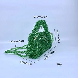 Especificaciones de tamaño detalladas del bolso de cuentas acrílicas tejidas verdes